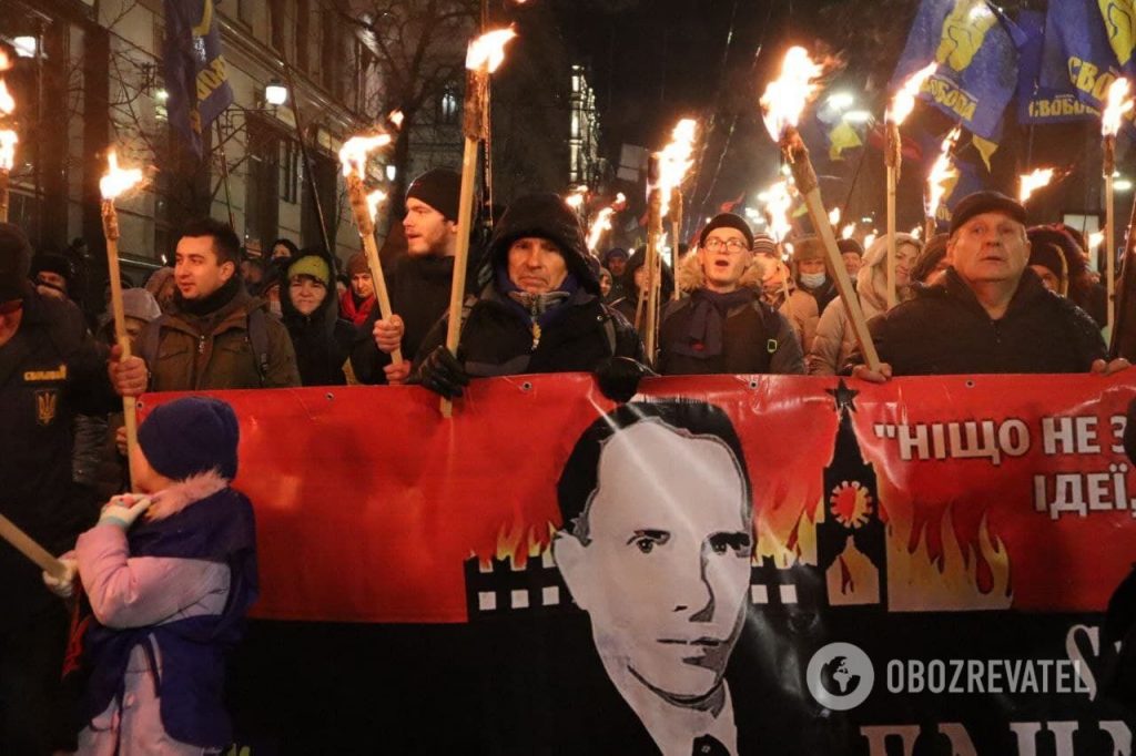 Факельный марш националистов в день рождения Бандеры в Киеве