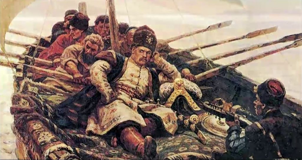 Степан Разин на Волге при царстве Алексея Романова В 1654-1676 годы. Поднял восстание казаков.