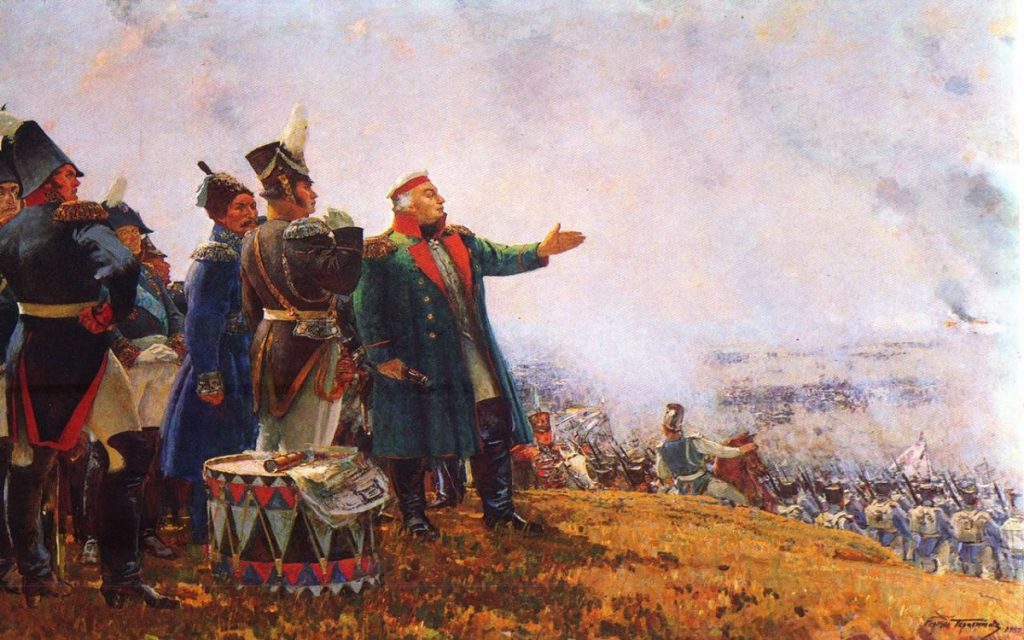 Главное сражение Отечественной войны 1812 Бородино, главнокомандующий армии России Кутузов готовится к битве у Бородино.